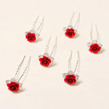 Efily Rose Rhinestone Hair Forks Clips Women Accessories Hairpins