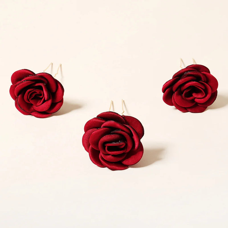 Efily Rose Rhinestone Hair Forks Clips Women Accessories Hairpins