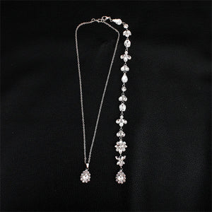 Efily Silver Rhinestone Back Necklace Crystal Bridal Backdrop Necklace
