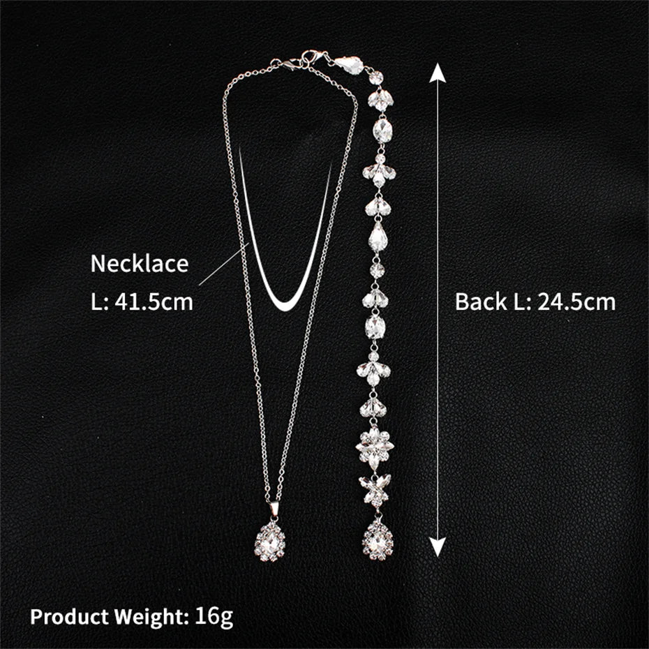 Efily Silver Rhinestone Back Necklace Crystal Bridal Backdrop Necklace