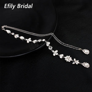 Efily Silver Rhinestone Back Necklace Crystal Bridal Backdrop Necklace