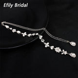 Efily Silver Rhinestone Back Necklace Crystal Bridal Backdrop Necklace
