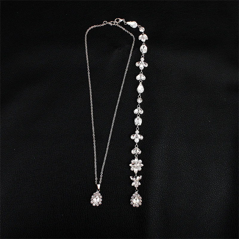 Efily Silver Rhinestone Back Necklace Crystal Bridal Backdrop Necklace
