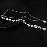 Efily Silver Rhinestone Back Necklace Crystal Bridal Backdrop Necklace