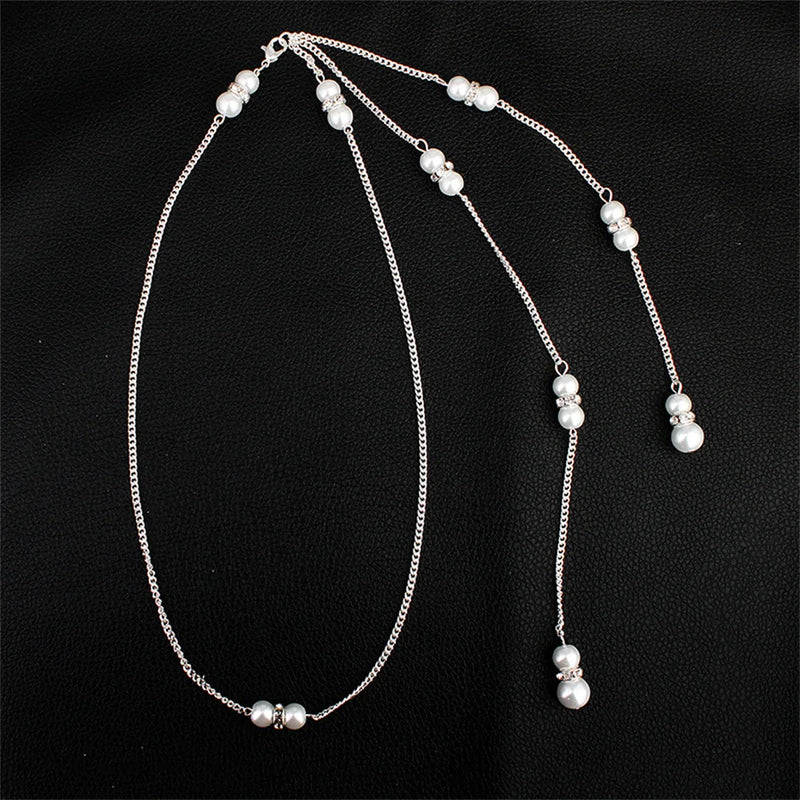 Efily Pearl Back Necklace Women Body Jewelry