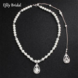 Efily Pearl Backdrop Necklace Wedding Accessories Bride Jewelry Long Crystal