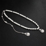Efily Pearl Backdrop Necklace Wedding Accessories Bride Jewelry Long Crystal