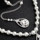 Efily Pearl Backdrop Necklace Wedding Accessories Bride Jewelry Long Crystal