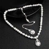 Efily Pearl Backdrop Necklace Wedding Accessories Bride Jewelry Long Crystal