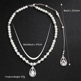 Efily Pearl Backdrop Necklace Wedding Accessories Bride Jewelry Long Crystal