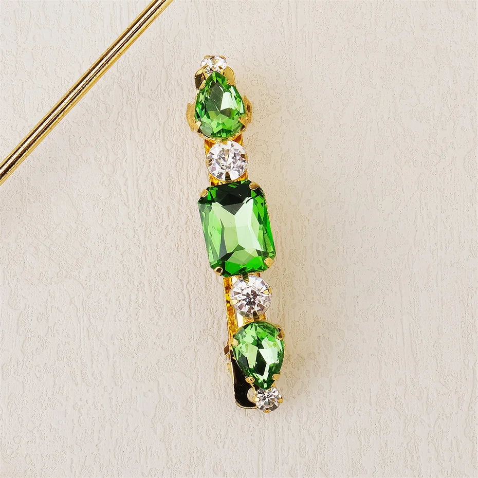 Vintage Green Crystal Hair Clip Geometric Rhinestone Hairpin Barrette