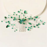 Vintage Green Rhinestone Bridal Hair Comb Clip