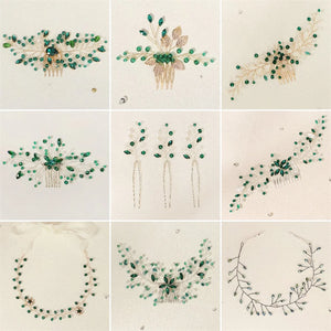 Vintage Green Rhinestone Bridal Hair Comb Clip