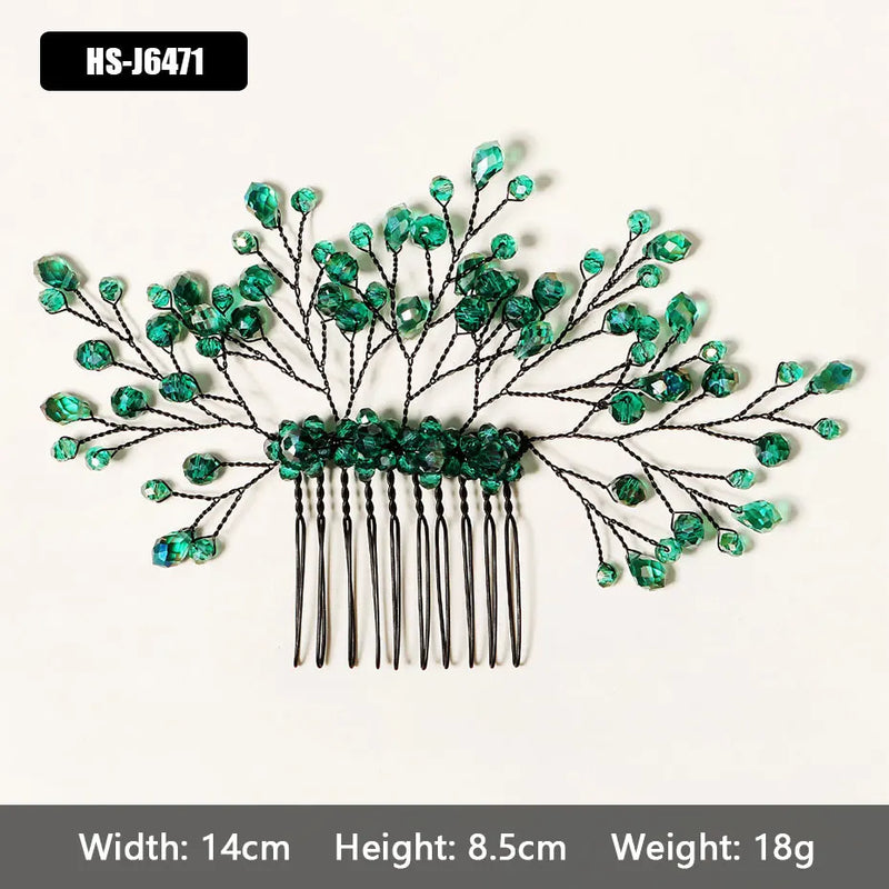 Vintage Green Rhinestone Bridal Hair Comb Clip