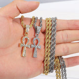 Egyptian Ankh Necklace Iced Out Rhinestone Hip Hop Jewelry