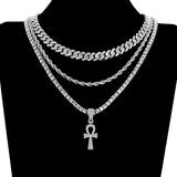 Egyptian Ankh Necklace Iced Out Rhinestone Hip Hop Jewelry