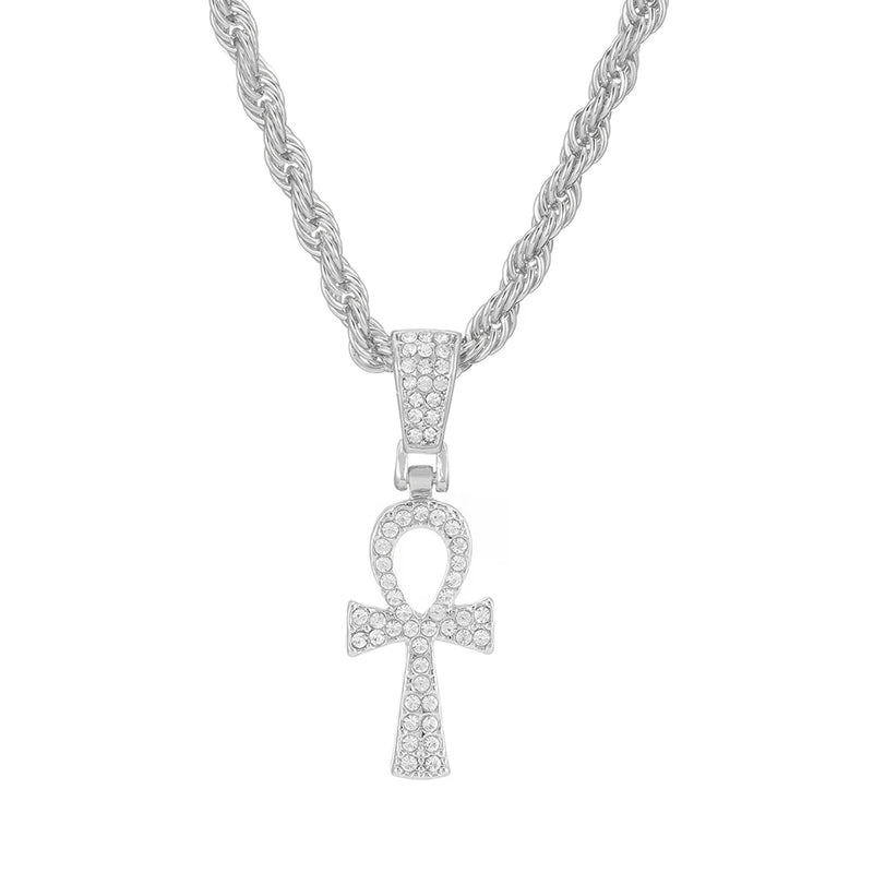 Egyptian Ankh Necklace Iced Out Rhinestone Hip Hop Jewelry