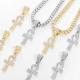Egyptian Ankh Necklace Iced Out Rhinestone Hip Hop Jewelry