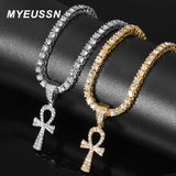Egyptian Ankh Necklace Iced Out Rhinestone Hip Hop Jewelry