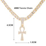 Egyptian Ankh Necklace Iced Out Rhinestone Hip Hop Jewelry