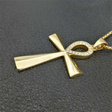 Egyptian Ankh Cross Pendant Necklace Bling Ice Stainless Steel Jewelry