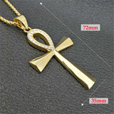 Egyptian Ankh Cross Pendant Necklace Bling Ice Stainless Steel Jewelry