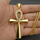 Egyptian Ankh Cross Pendant Necklace Bling Ice Stainless Steel Jewelry