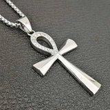 Egyptian Ankh Cross Pendant Necklace Bling Ice Stainless Steel Jewelry