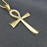 Egyptian Ankh Cross Pendant Necklace Bling Ice Stainless Steel Jewelry