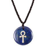 Egyptian Ankh Cross Engraved Amulet Pendant Necklace, Unisex Wave Necklaces
