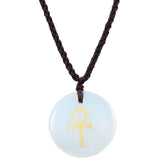 Egyptian Ankh Cross Engraved Amulet Pendant Necklace, Unisex Wave Necklaces