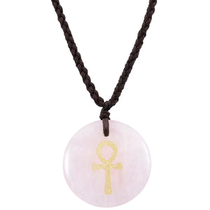 Egyptian Ankh Cross Engraved Amulet Pendant Necklace, Unisex Wave Necklaces