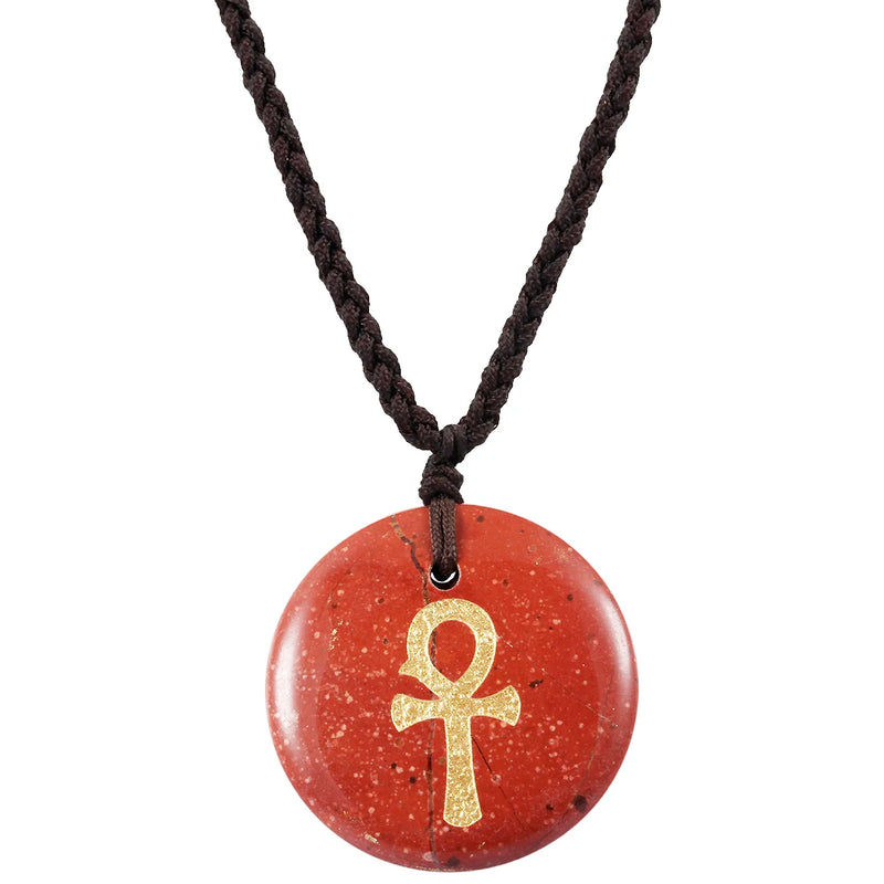 Egyptian Ankh Cross Engraved Amulet Pendant Necklace, Unisex Wave Necklaces