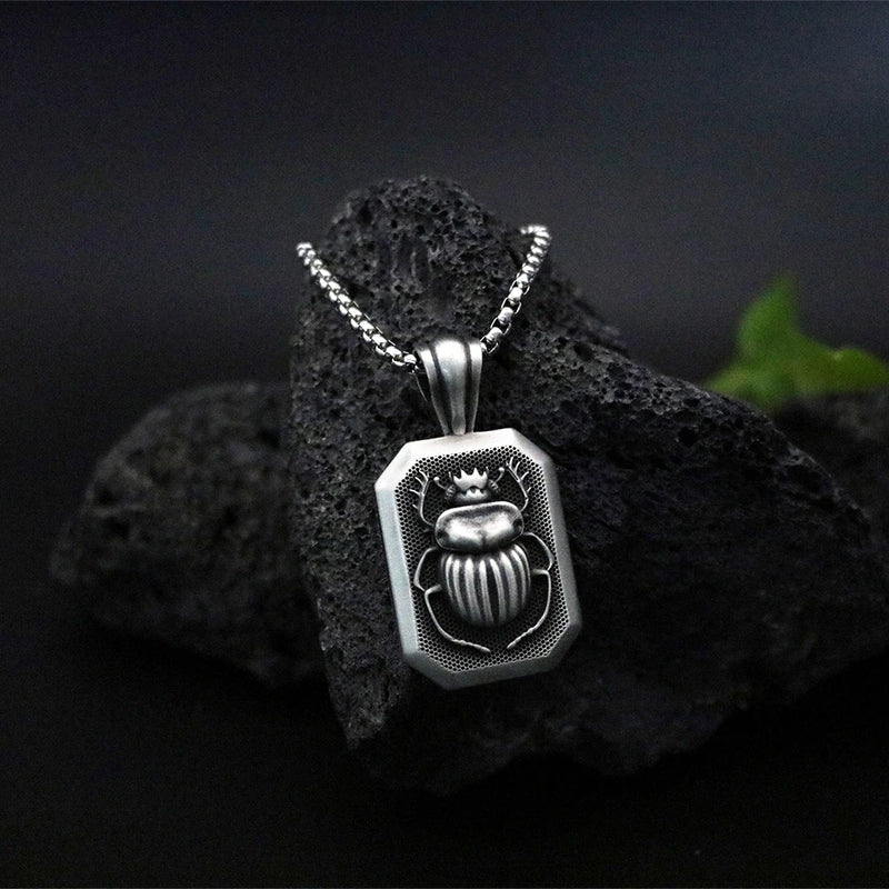 Egyptian Scarab Amulet Pendant Necklace Men's Retro Style Sweater Chain