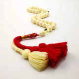 Muslim Rosary Mens Ivory Simulated Insect Prayer Beads with Cotton Tassel