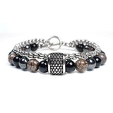 8mm Men's Natural Stone Beaded Bracelet with Stainless Steel Chain