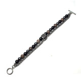 8mm Men's Natural Stone Beaded Bracelet with Stainless Steel Chain