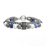 Double Layers Beaded Bracelet for Men Natural Map Stone Charm Jewelry