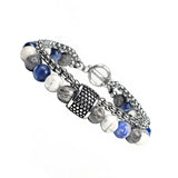 Double Layers Beaded Bracelet for Men Natural Map Stone Charm Jewelry