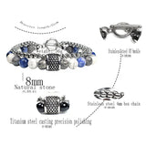 Double Layers Beaded Bracelet for Men Natural Map Stone Charm Jewelry