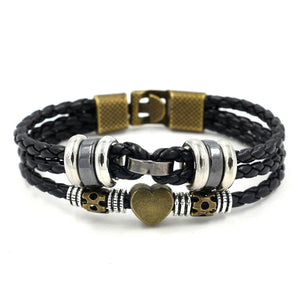 Adjustable Leather Bracelet Men Love Heart Charm Bangle