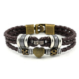 Adjustable Leather Bracelet Men Love Heart Charm Bangle