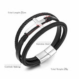 Eif Dock Multilayer Cross Classic Stainless Steel Men's Leather Bracelet