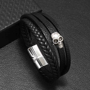 Gothic Punk Skull Metal Leather Bracelet Men Jewelry