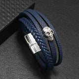 Gothic Punk Skull Metal Leather Bracelet Men Jewelry
