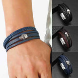 Gothic Punk Skull Metal Leather Bracelet Men Jewelry
