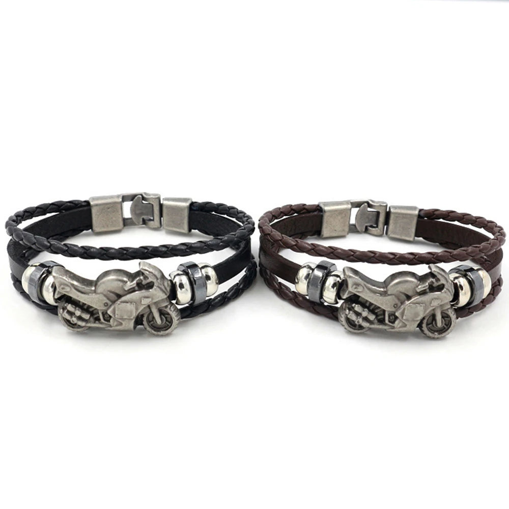 Vintage Leather Bracelet Men Motorcycle Multilayer Punk Jewelry