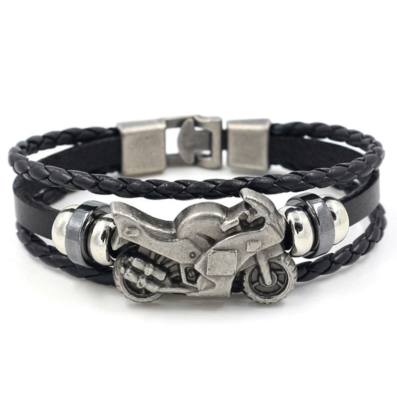 Vintage Leather Bracelet Men Motorcycle Multilayer Punk Jewelry