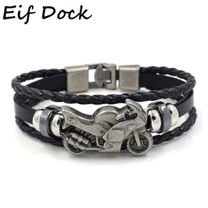 Vintage Leather Bracelet Men Motorcycle Multilayer Punk Jewelry