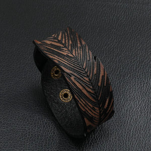Eif Dock Vintage Leather Bracelet Brown Leaf Charm Men Women Gift
